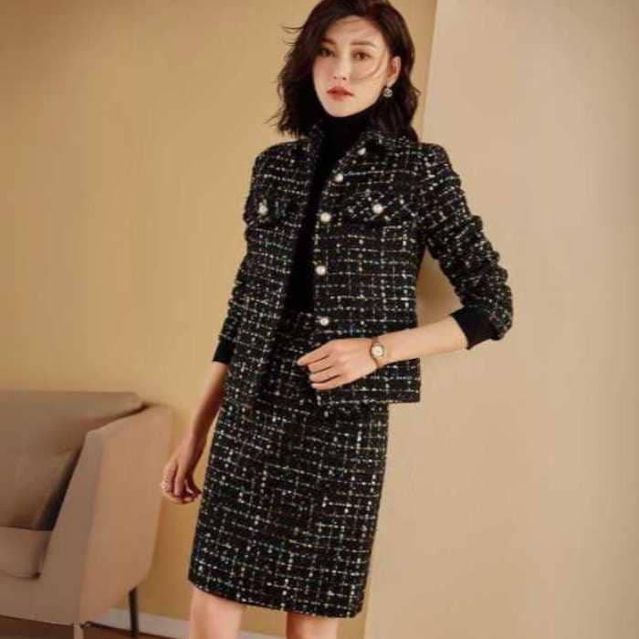 きれいめ レディースファッション ツィード セットアップ レディース S M L XL 2XL