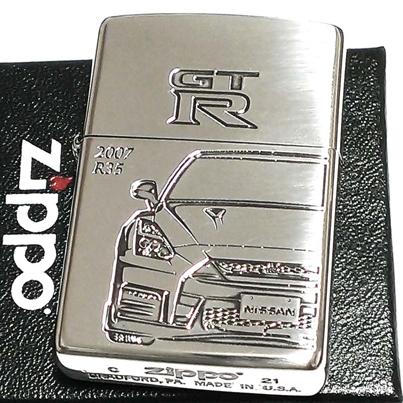 ZIPPO ライター NISSAN GT-R NISMO R35 ジッポ 車 限定 日産公認モデル シリアル入り シルバーイブシ 両面加工 ジッポー かっこいい メンズ ギフト プレゼント