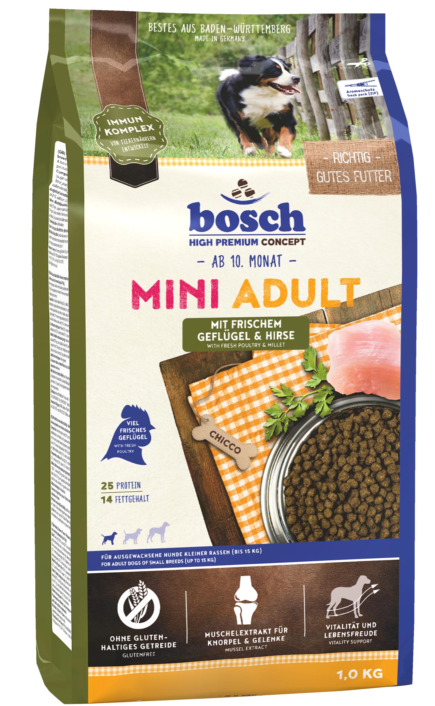 ボッシュ bosch ミニアダルトチキン＆キビ 10ヶ月以上 通常活動レベルの小型成犬用総合栄養食 全犬種用 小粒 ハイプレミアム ドッグフード 3kg