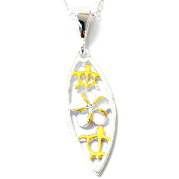 ハワイアンジュエリー ペンダント ネックレス サーフボード プルメリア 花 ホヌ ウミガメ クリアジルコニア イエローゴールド レディース シルバー925 4,600円