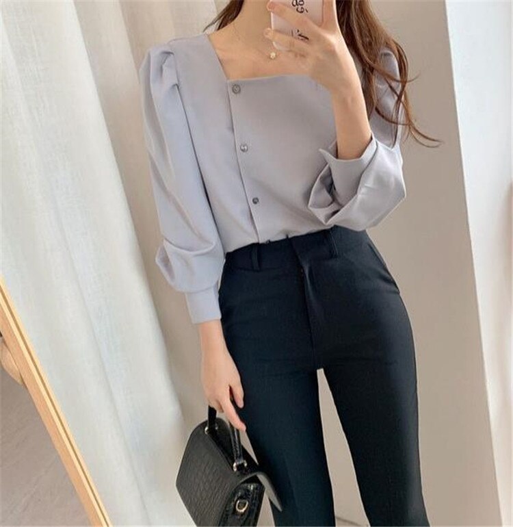 韓国ファッション 長袖シャツ 売り切れ続出中買い逃し注意早い勝ちランタンスリーブ気質レトロトップススクエアネック百