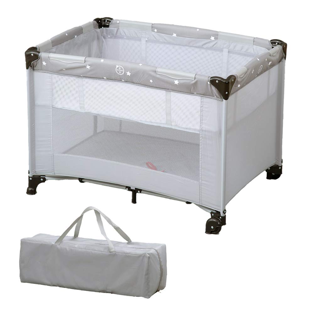 アイリスプラザ プレイヤード ベビー 折りたたみ 安心 ベビーサークル ストッパー付キャスター キャリーバッグ付 お昼寝マット グレー 0か月~ 88-1168 100x72x70センチメートル (x
