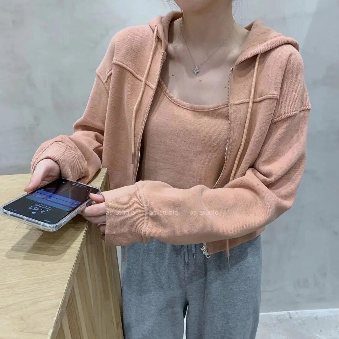 体型カバーチュニック オールマッチ カジュアル セット ジッパー パーカー キャミソール 二点セット コート パ一カ一 母の日 母の日-0003374