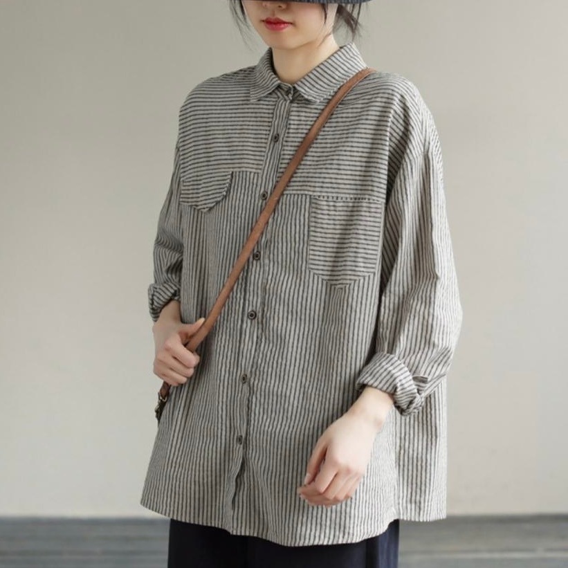 レディース トップス シャツ 長袖 アシンメトリー オーバーサイズ ストリート ポケット リネン 綿 異素材ミックス コットン 麻 かわいい 大人可愛い カジュアル おしゃれ こなれ感 ラフ
