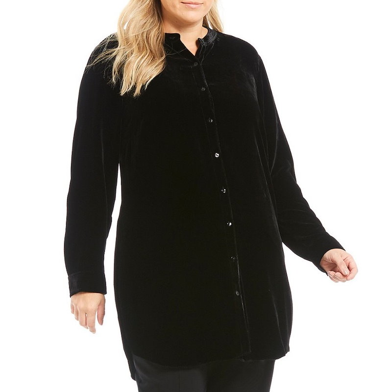 アイリーンフィッシャー レディース トップス ブラウス・シャツ【Eileen Fisher Plus Mandarin Collar Long Shirt】Black アイリーンフィッシャー レディース トップス ブラウス・シャツ【Eileen Fisher Plus Mandarin Collar Long Shirt】Black