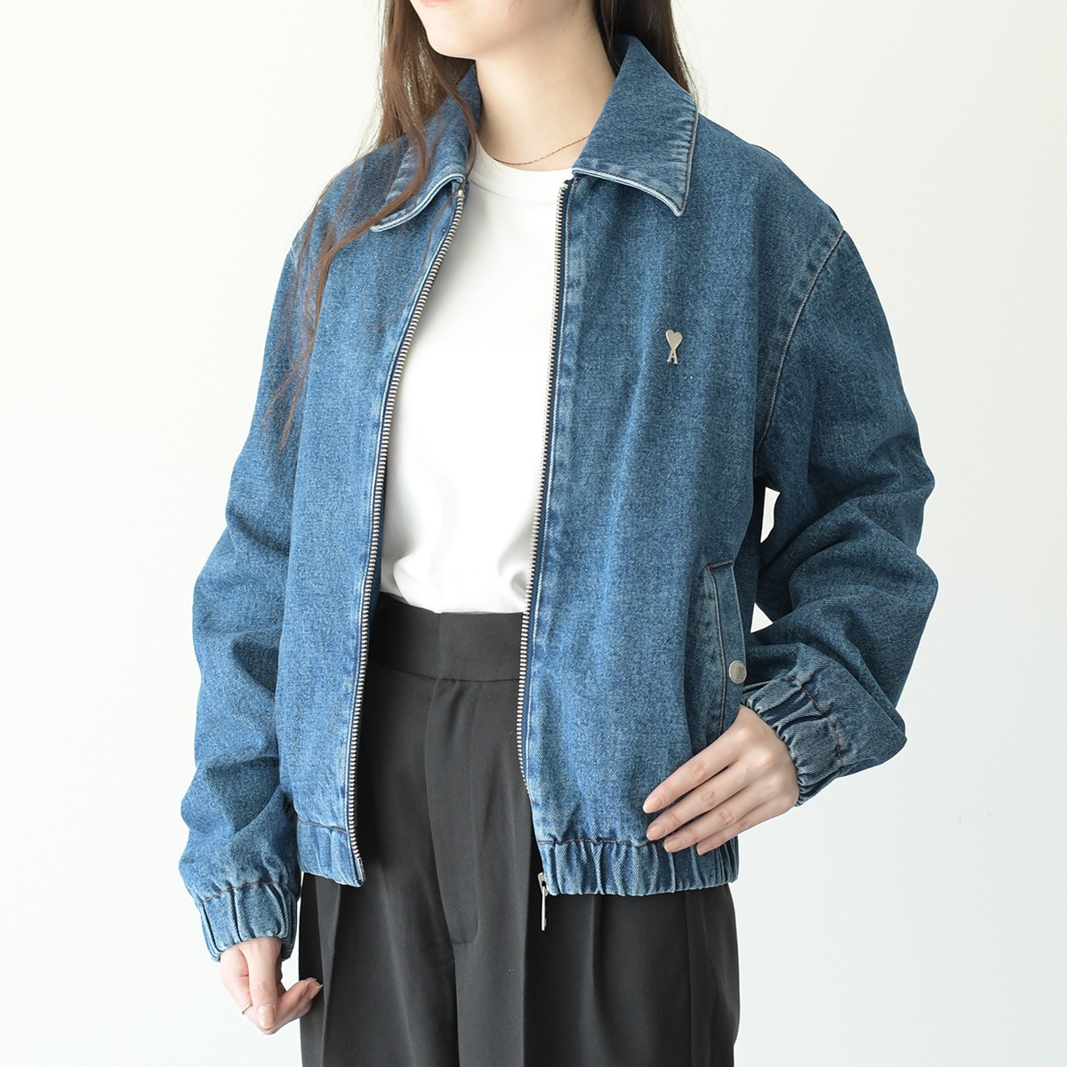 AMI ALEXANDRE MATTIUSSI アミ アレクサンドラ マトゥッシ AMI DE COEUR アミパリス デニム ジップジャケット HJK014 DE0025 ユニセックス レディース