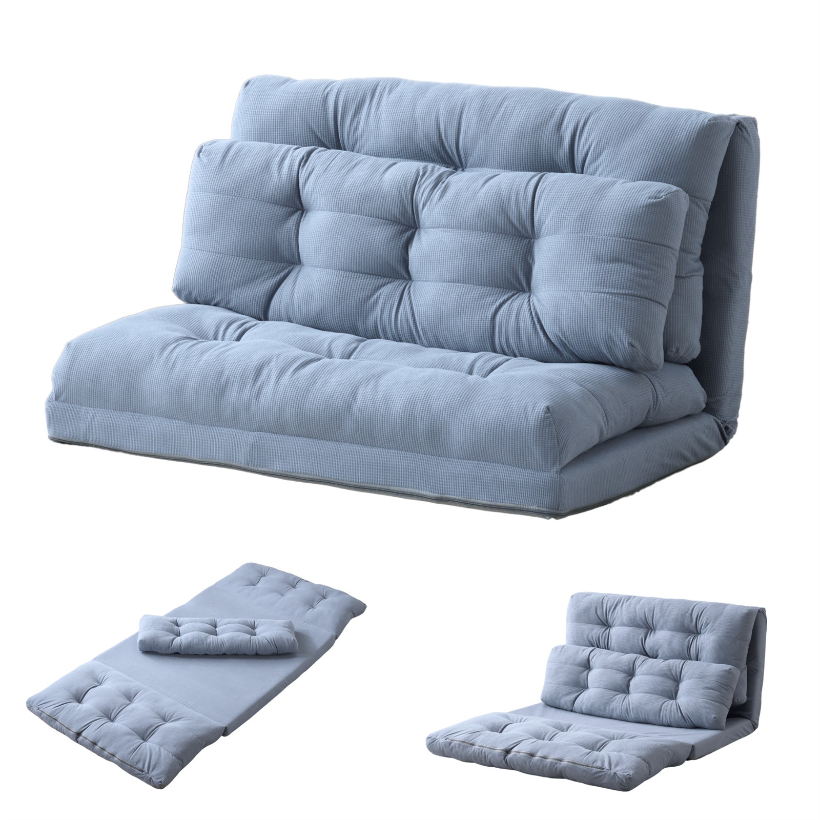 【3日で配達】ローソファーベッド 2人掛け マルチに使える3WAY 幅108cm 6段階リクライニング クッション付き 座椅子 折りたたみ 折り畳み コンパクト圧力分散 おしゃれ 枕付きDJYC27