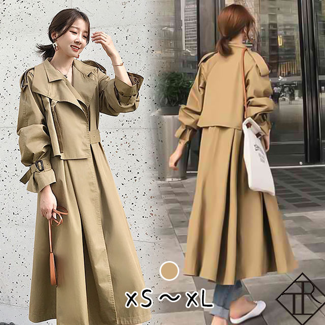 【即納】トレンチコート レディース アウター ロング丈 上着 コート トレンチ スプリングコート 大きいサイズ 体型カバー 春 秋冬 ロング丈 長袖 オータムコート 大きめ カジュアル フレア ベルス