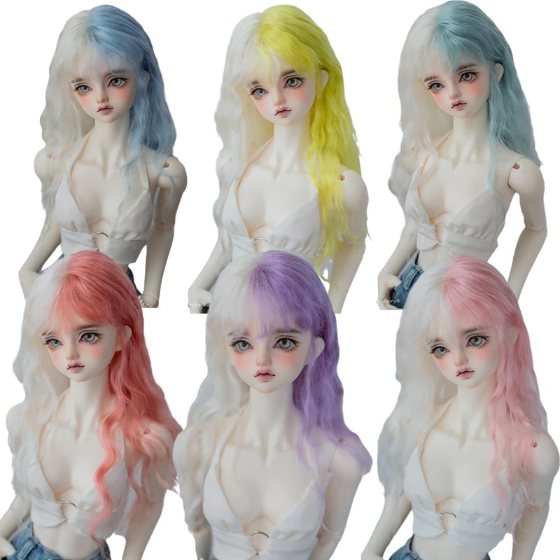 BJD ドール ウィッグ 1/3 1/4 パーマ モヘア 左右配色 SD/小顔SD/MSDサイズ球体関節人形用ウィッグ