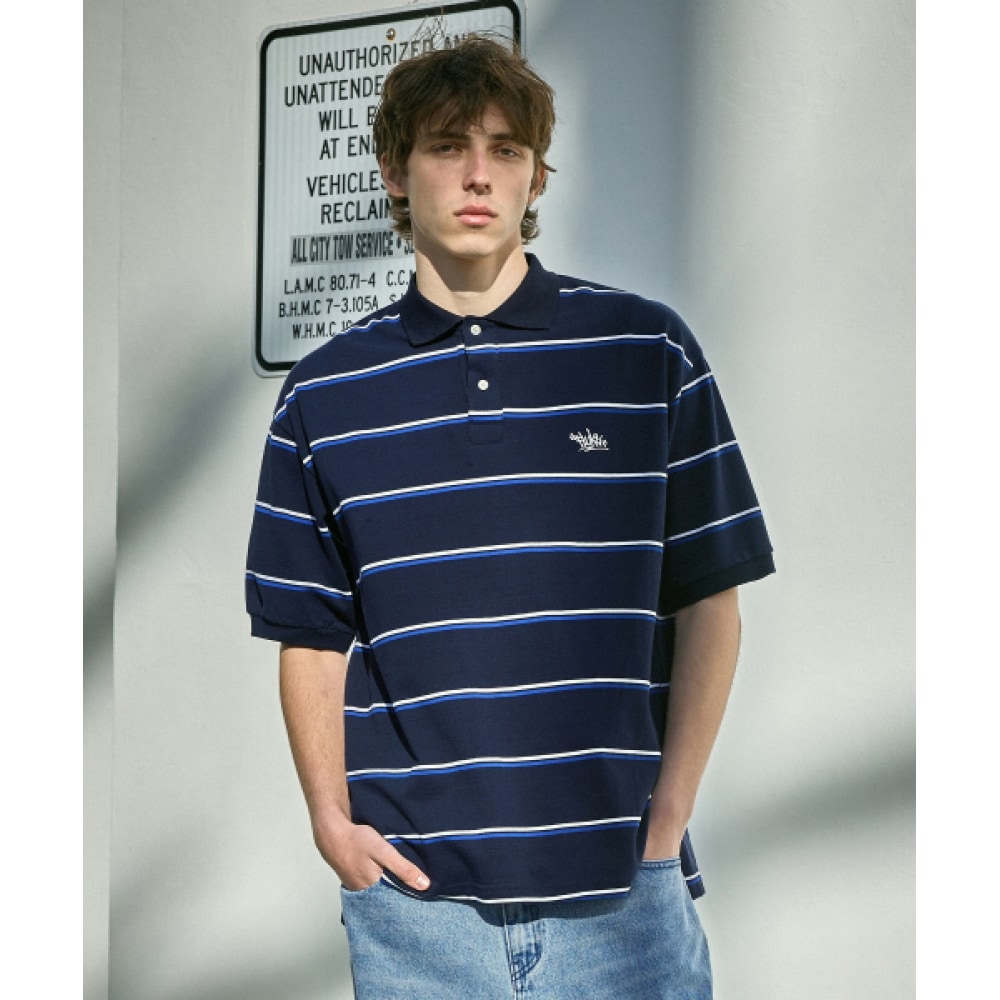 フルークスラムロゴストライプカラー Tシャツネイビー FPK102