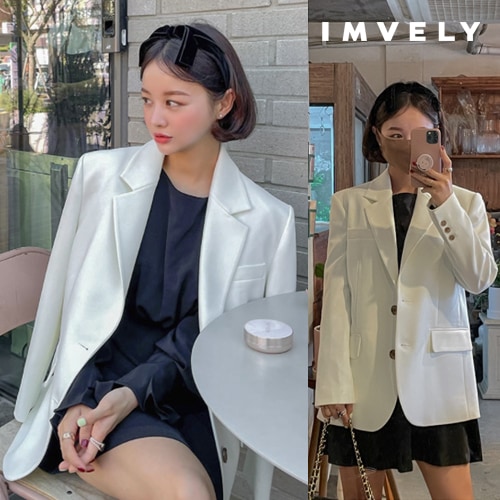 [IMVELY イムブリー公式] シンプルアイボリーツーボタンジャケット 韓国ファッション