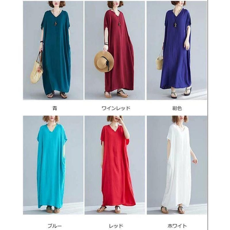 ワンピース レディース 夏 半袖 マキシ丈ワンピース ロングワンピース 体型カバー ロング丈 きれいめ Vネック 大きいサイズ 春 夏