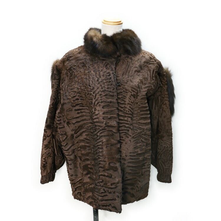 スワカラ ファー ジャケット ブラウン カラクル ラム バルーン袖 モモンガ 送料無料 レディース ギフト プレゼント