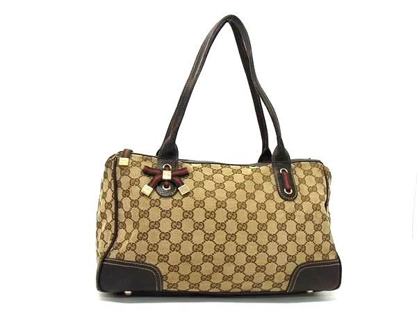 グッチ トートバッグ シェリーライン プリンシー GGキャンバス×レザー 177052 GG柄 ベージュ ブラウン ハンドバッグ ショルダーバッグ ショッピングバッグ 鞄【本物保証】