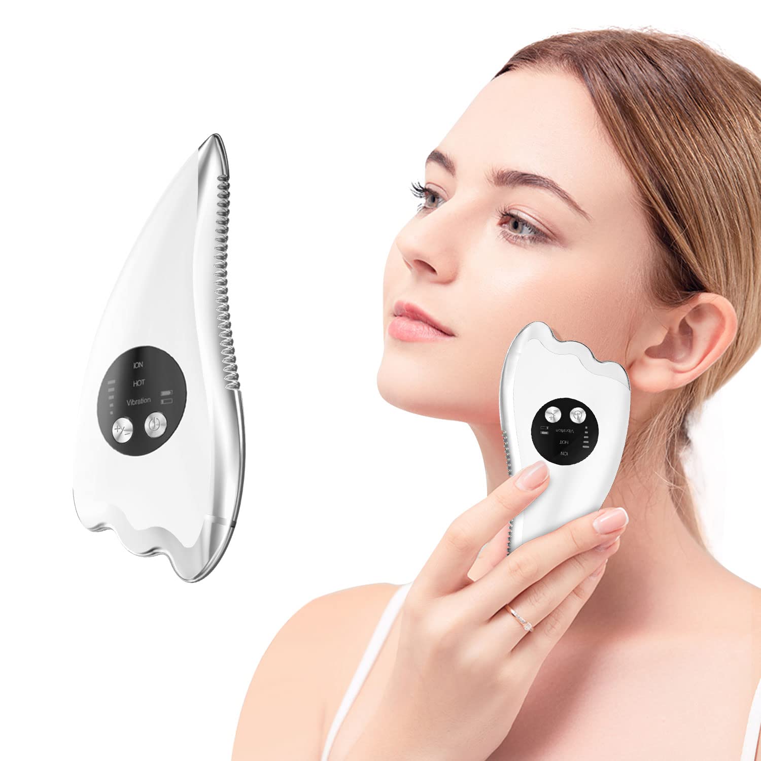 美顔器 かっさプレート かっさ 電動 小顔 温熱 EMS 微電流 イオン導入 美顔ローラー 温感 イクロカレント 振動エステ 引き上げ 7つモード USB充電式 5段階強さ調整 男女兼用 充電式 敬老