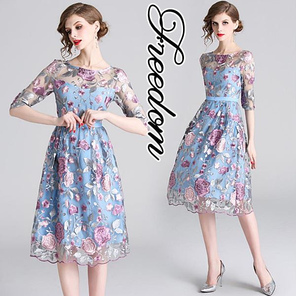 【3日で出荷】パーティードレス披露宴同窓会演奏会発表会M3Lドレスパーティーワンピ華やか花二次会お