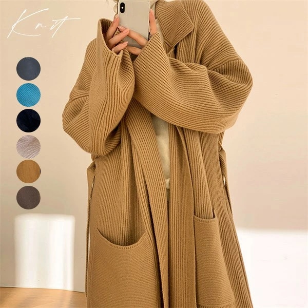 ニットカーディガン カーディガン レディース 秋冬 厚手 ロング 体型カバー ニット ざっくり セーター ニットカーデ トップス 長袖 ニットコート 春 秋 シンプル 無地 オーバーサイズ ゆるニット