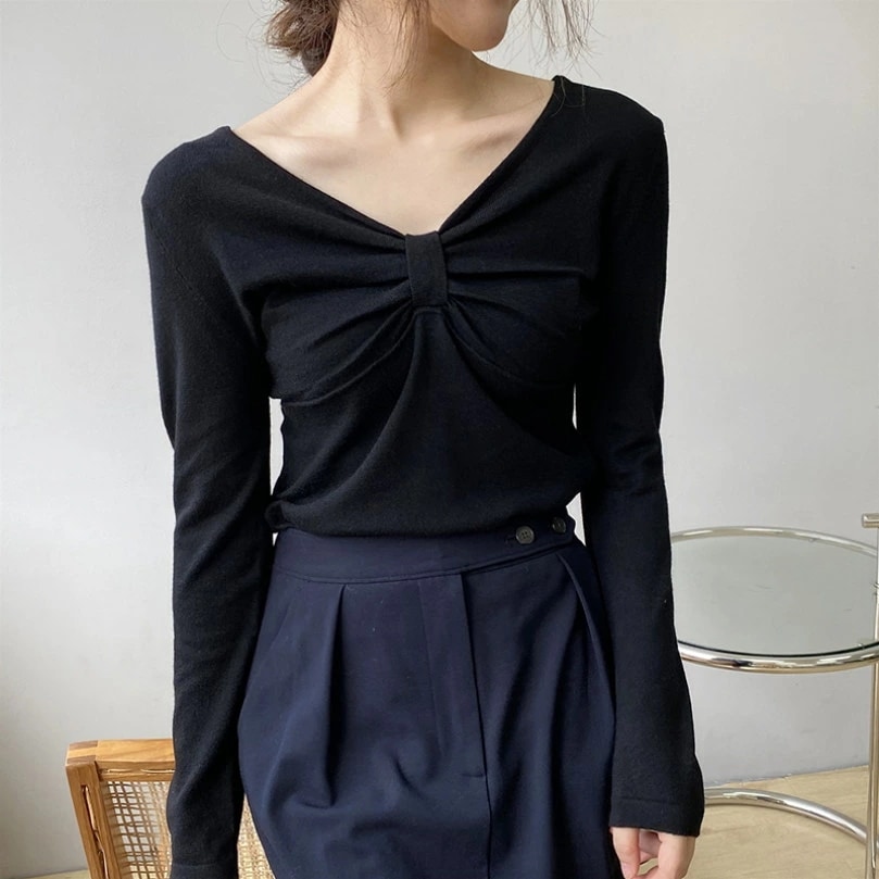 OFFクーポン Vネック ニット レディース リブニット セーター 長袖 秋 秋冬 毛玉になりにくい 薄手 ニット セーター レディース タイト ストレッチ 無地 カジュアル リブ ニット 秋 冬 き