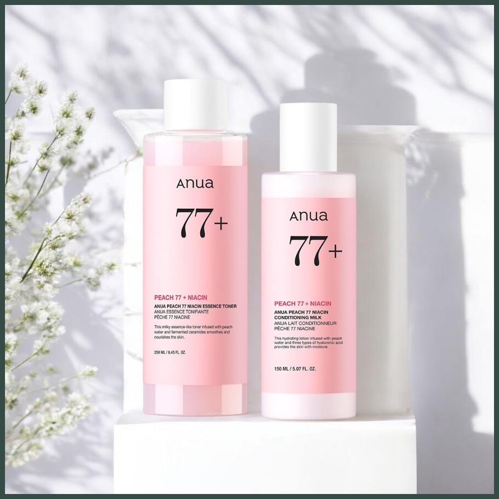 ANUA(アヌア) 桃77ナイアシンエッセンストナー250ml + 桃77ナイアシンコンディショニングミルク150ml 2STEPセット(化粧水＋乳液) 肌トーン ツヤ肌 水光肌 角質 水分 保湿 乾