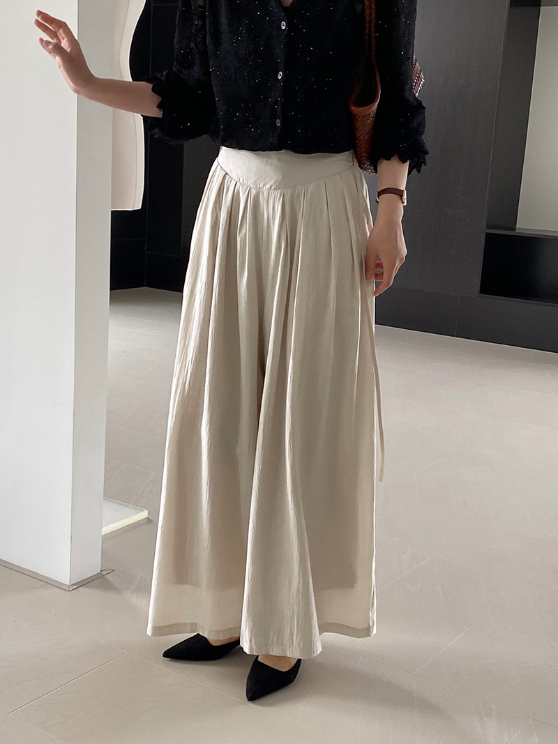 ワイドパンツプリーツハイウェスト夏ズボンパンツレディースゆったり着痩せワイドパンツドレープ感 4,581円