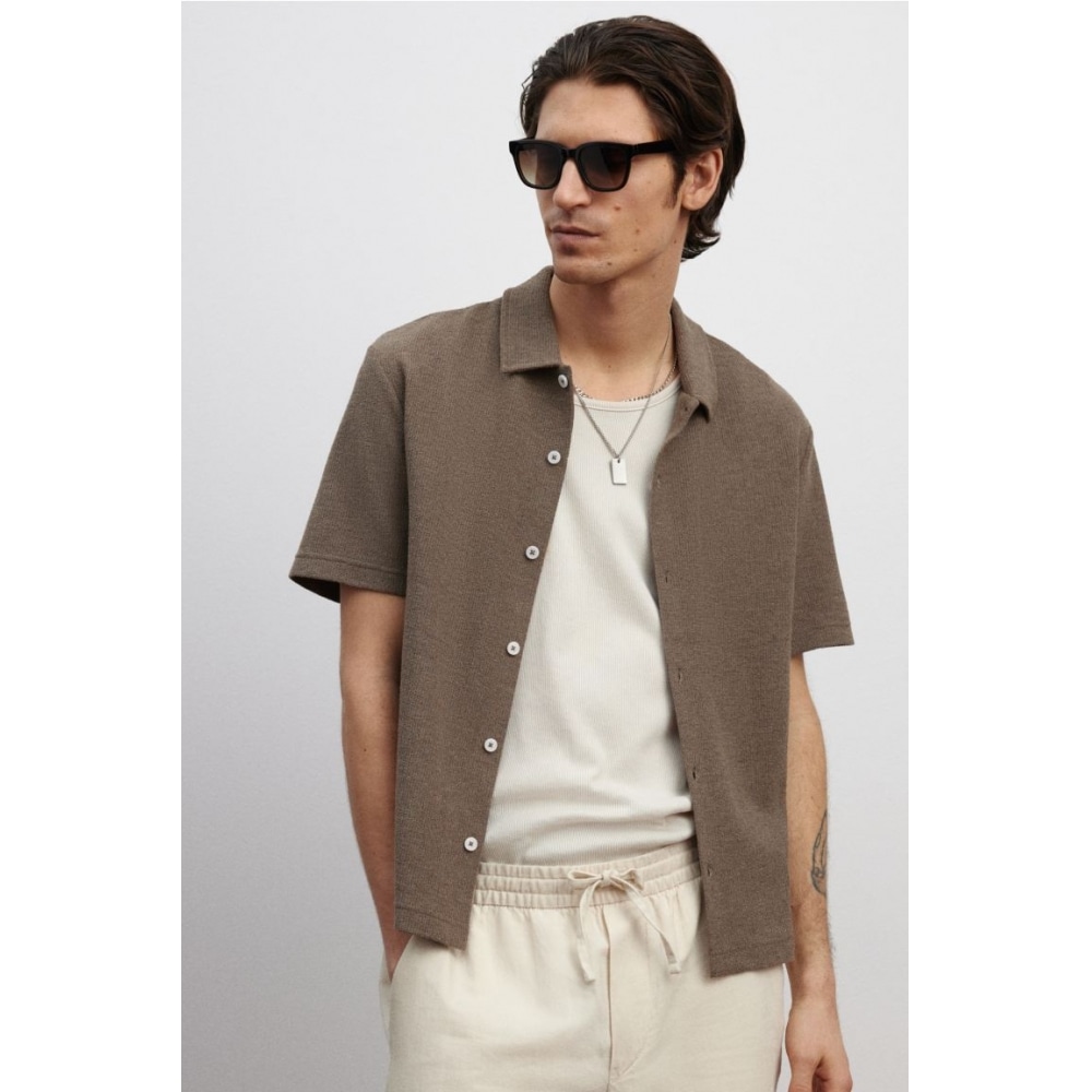 H&M レギュラーフィット ショートスリーブ ジャージシャツ ブラウン 6,307円