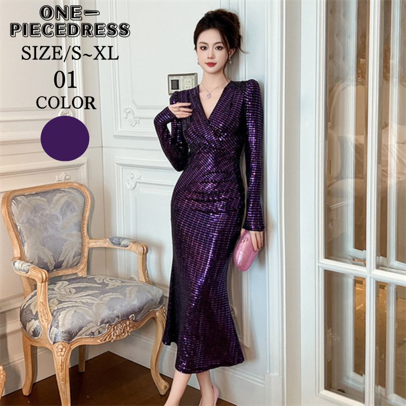 ワンピースドレス　スパンコール　タイトワンピース　ロングドレス パーティードレス　ナイトドレス　フォーマル　姫系　セクシー　上品 大人 きれいめ おしゃれ キャバ スナック 結婚式 ドレス お水 20 4,811円