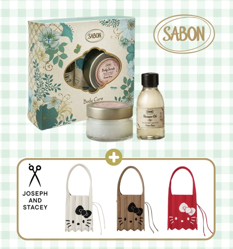ボディリチュアル グリーンローズ ギフトセット (ボディスクラブ 60g+シャワーオイル 50ml)+JOSEPH&STACEY Lucky Pleats Knit S Hello Kitty