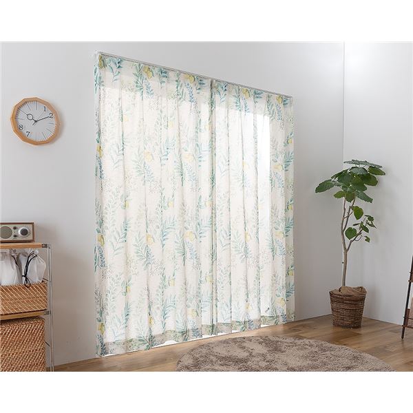 レースカーテン 幅100cm×丈148cm グリーン 2枚 洗える 日本製 アジャスターフック付き シャンヌ GN リビング ダイニング