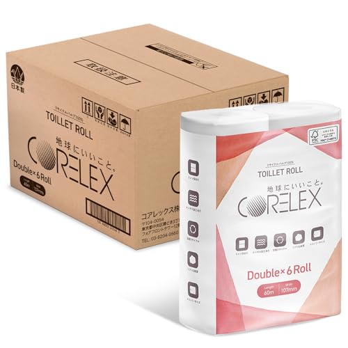 【8個セット】 アイリスプラザ コアレックス トイレットペーパー ダブル 60m×48ロール (48ロールで96ロール分) 日本製 長さ2倍巻き