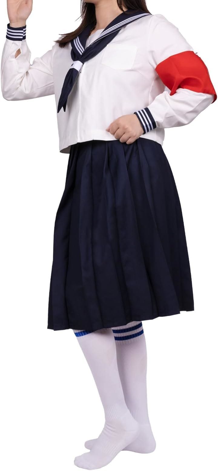 セーラー服 コスプレ 衣装 4点セット 長袖 ミドル丈 イベント 忘年会 コスチューム(M)