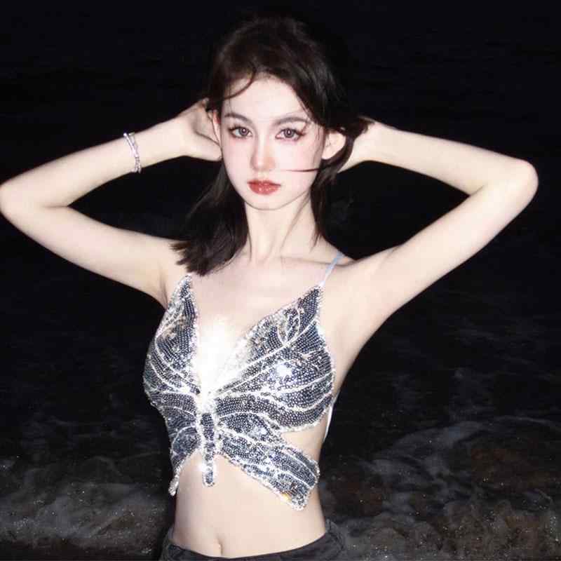 水着 レディース ファッション 夏 プール レジャー 海水浴 シルバー 三角 ビキニ 魅惑的 ハイエンド バタフライ ナイロン