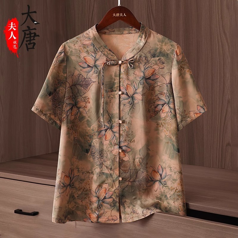 中高年向けの新しい夏服シャツおばあちゃんの半袖夏用トップスお母さんの上着おばあさんの服