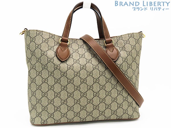 ほぼ新品グッチGUCCIGGスプリーム2WAYトートバッグハンドバッグショルダーバッグベージュブラウンPVCレザー473887