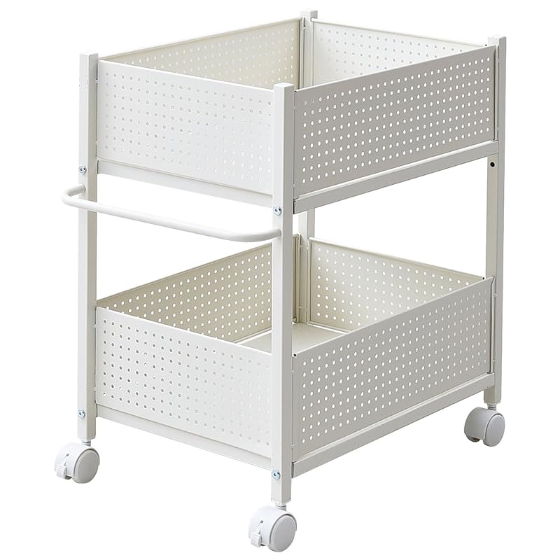 【即納】山善 押入れ(クローゼット)収納 ラック 幅38×奥行57×高さ64.5cm 取っ手 ストッパー付きキャスター 上段下段かご 横板が取り外せる 組立品 ホワイト/ホワイト OPR-5738(W