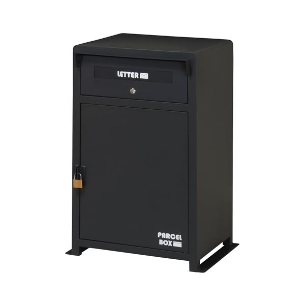 宅配ボックス/配達BOX (ブラック) 幅590×奥行400×高さ830mm スチール粉体塗装 耐荷重収納部：10kg (玄関) 完成品