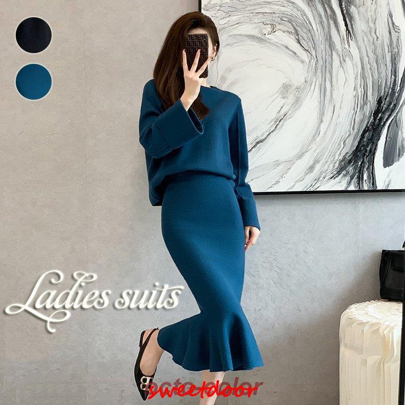 卒業式 服 母 セットアップ レディース ニット スカート 春 トップス 秋 冬 フォーマル マーメイド スーツ おしゃれ 長袖 卒園式 入学式 通勤 OL 3点セット