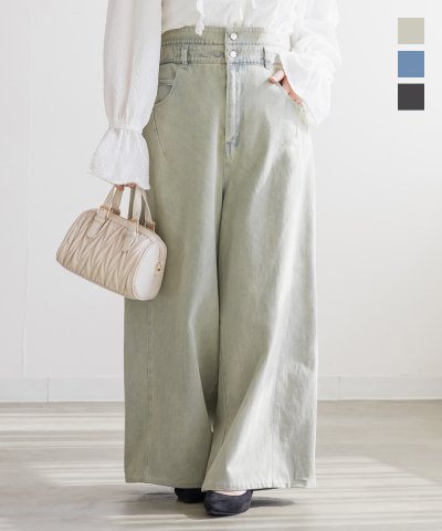 大きいサイズ レディース LL 3L 4L XL XXL XXXL CLETTEオリジナルダブルウエストデニムワイドパンツ