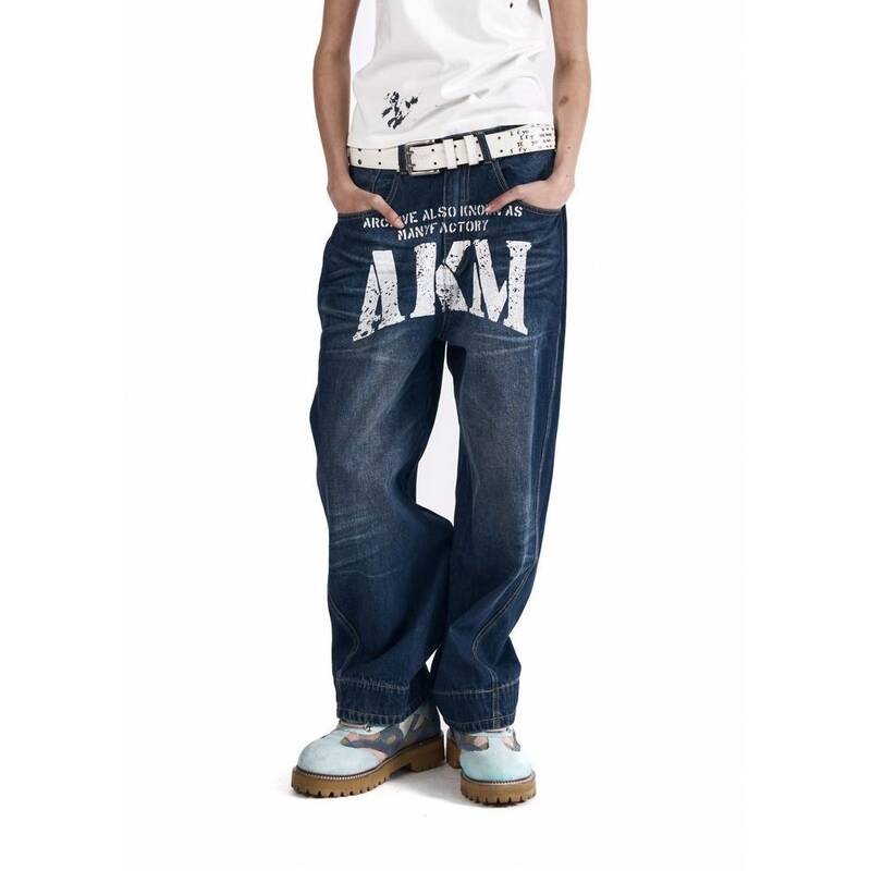 アカム AAKAM AKM カーブドデニムパンツ ブルー 549881