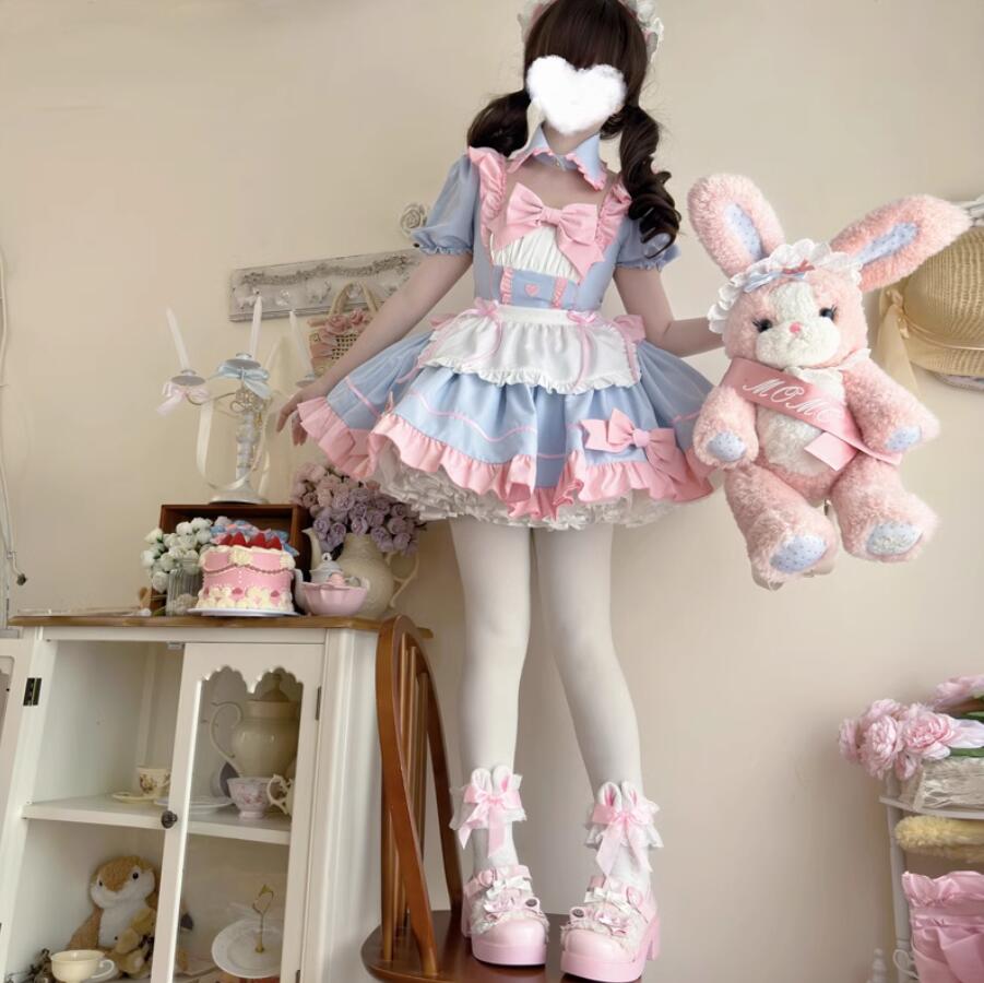 ロリータワンピース 可愛いロリータ服 半袖ワンピース プリンセスドレス 可愛いワンピース メイド服 パーティードレス フレアワンピース Lolita ゴスロリ ハロウィン コスプレ衣