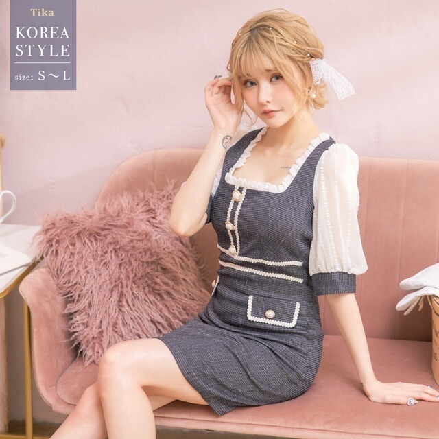 韓国 キャバ ドレス 膝丈 半袖 タイト レース 大人 キャバドレス 袖あり 大きいサイズ ミニ フレア ミニワンピ リボン ミニドレス ブラック キャバ嬢 キャバクラ スナック ミニドレス タイトド