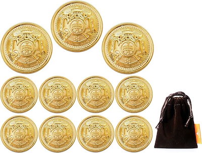 他サイト： ボタン ブレザー用ボタン スーツボタン オリジナル収納袋付き 金 11個セット((8)金（11個セット ）, 直径約17-20mm・直径約15-13mm)の商品画像