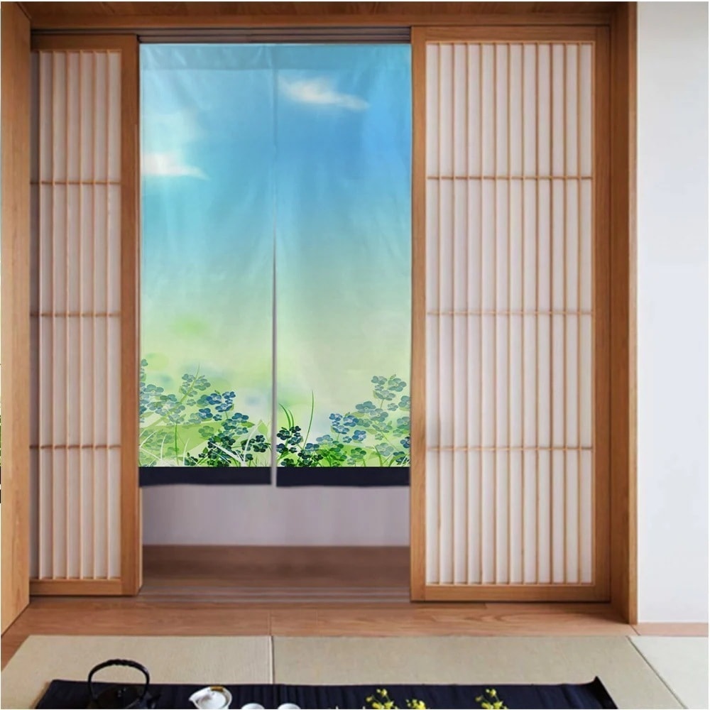 カーテン3456in 夏または春の牧草地 良いドレープ滑らかでしわになりにくい