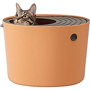日本人気超絶の 猫用トイレ本体 アイリスオーヤマ 上から猫トイレ 1) (x 1個 オレンジ (飛び散らない) その他