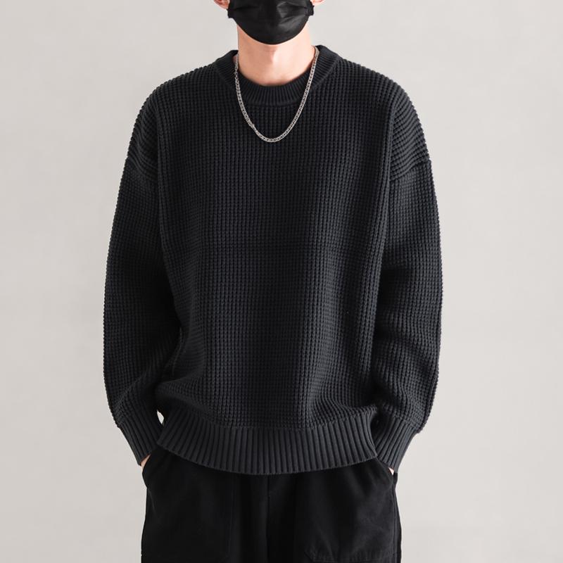 メンズ ファッション 服 男性用 オシャレ シンプル 大人 かっこいい 大きいサイズ ストリート 紳士服 ワッフル ヘビー ラウンドネック セーター トップス 無地 レイヤリング セーター
