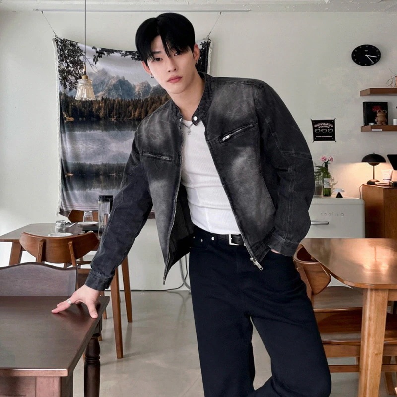 プランクトンハンサムショートデニムジャケットメンズ秋の緩い襟のジャケットのデザインセンスのトレンドの韓国語バージョンのジャケット