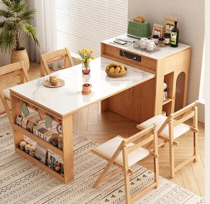 モダンアイランドダイニングテーブルラージサイド収納キャビネットデザイン家具折りたたみ式ダイニングテーブル　北欧風テーブル　伸縮テーブル省スベース
