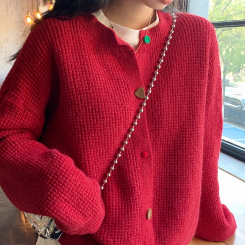 4color レディースカーディガン ボタン カラフル あったか 暖かい ドロップショルダー ラフ