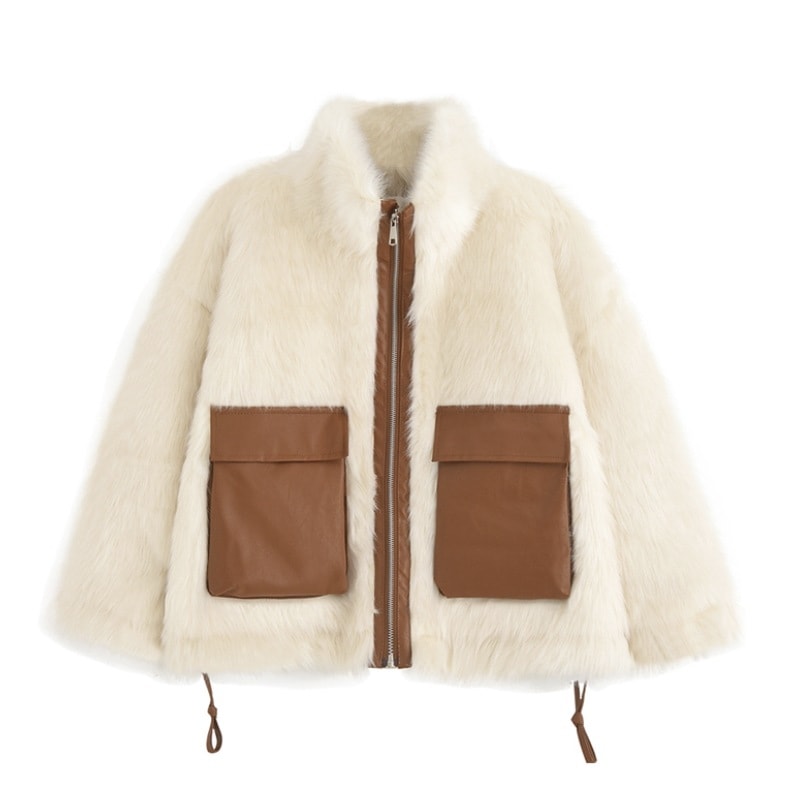 アウター ジャケット 上着 ミディアム丈 ミドル丈 袖あり 長袖 スタンドカラー ストレート ワイド もこもこ モコモコ ふわふわ ファスナー ポケット 前開き かわいい シンプル カジュアル 大人