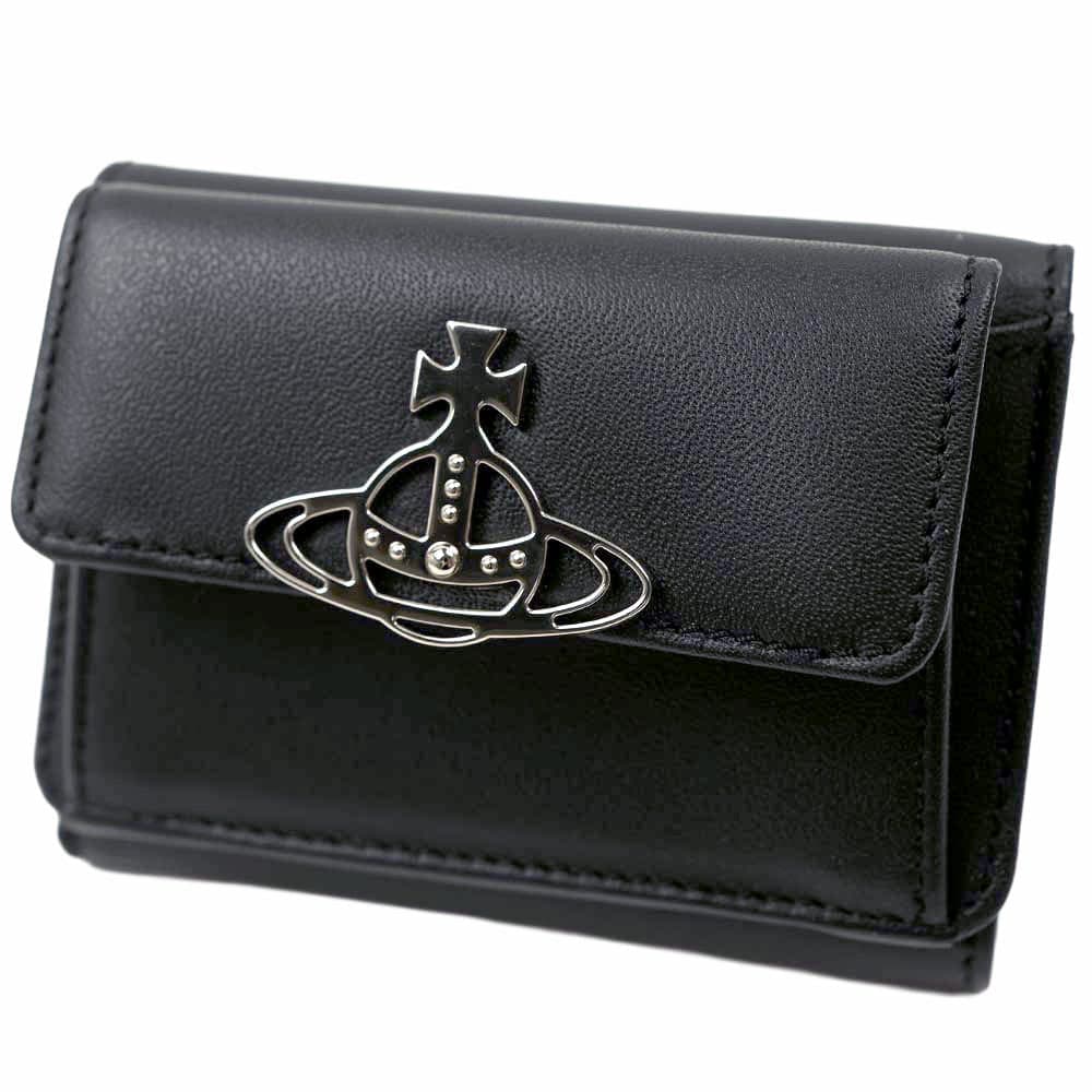 ヴィヴィアンウエストウッド 財布 三つ折り財布 ミニ財布 レディース ブラック Vivienne Westwood COIN PURSE SMOOTH SMALL FLAP PURSE SMOOTH