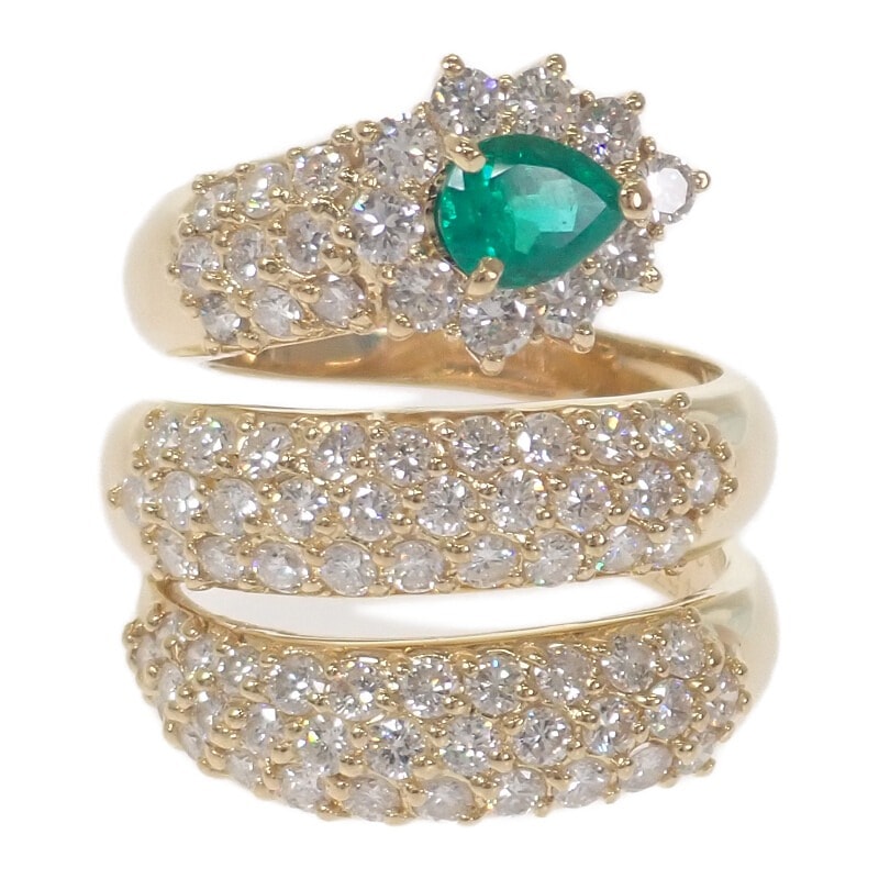 【no brand】K18YG デザインジュエリー スパイラル リング K18イエローゴールド 14号 ダイヤモンド エメラルド レディース 227,450円